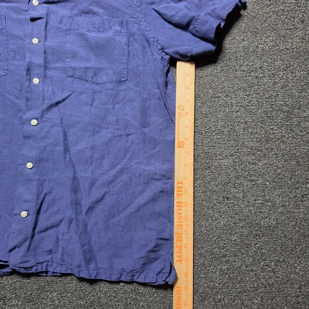 Polo Ralph Lauren Button Down Shirt Blue Mens Large Linen Silk Camp Collar Pony